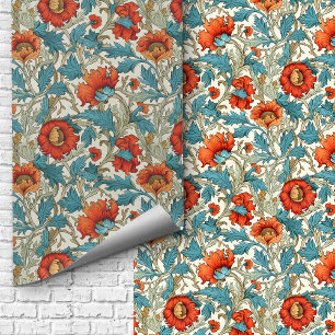 William Morris inspired terracotta pastel blue Wallpaper