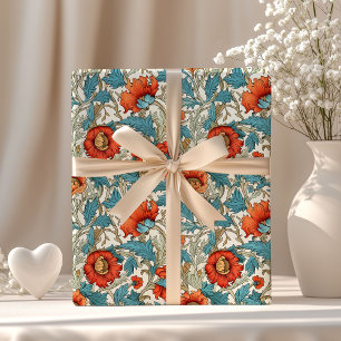 William Morris inspired terracotta pastel blue Wrapping Paper