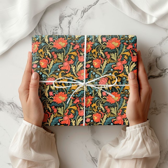 William Morris inspired terracotta pastel blue Wrapping Paper (William Morris inspired terracotta pastel blue Wrapping Paper)