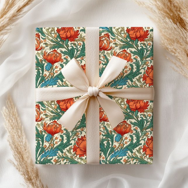 William Morris inspired terracotta pastel green Wrapping Paper (William Morris inspired terracotta pastel green Wrapping Paper)