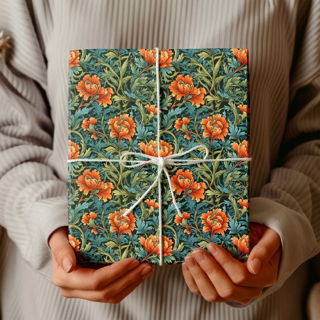William Morris inspired terracotta pastel green Wrapping Paper (William Morris inspired terracotta pastel green Wrapping Paper)