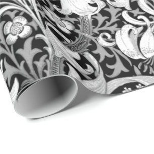 William Morris Iris and Lily, Black and White Wrapping Paper