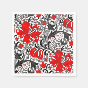 William Morris Iris and Lily, Black, White and Red Napkin