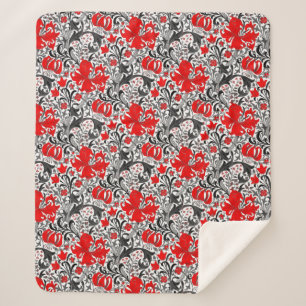 William Morris Iris and Lily, Black, White and Red Sherpa Blanket