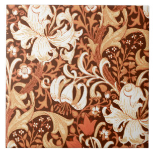 William Morris Iris and Lily, Brown and Tan Tile