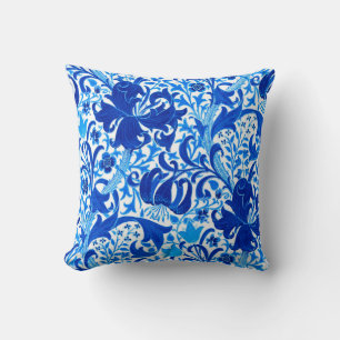 William Morris Iris and Lily, Cobalt Blue Cushion