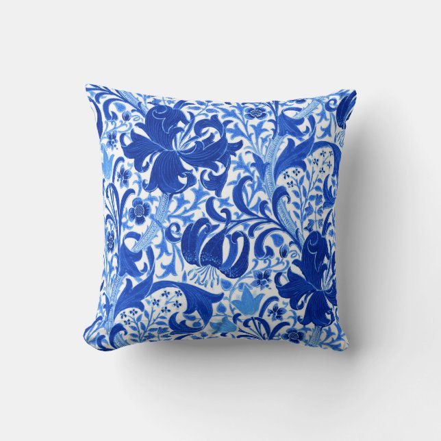 William Morris Iris and Lily, Cobalt Blue Cushion (Front)