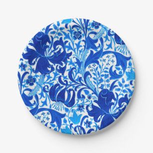 William Morris Iris and Lily, Cobalt Blue Paper Plate