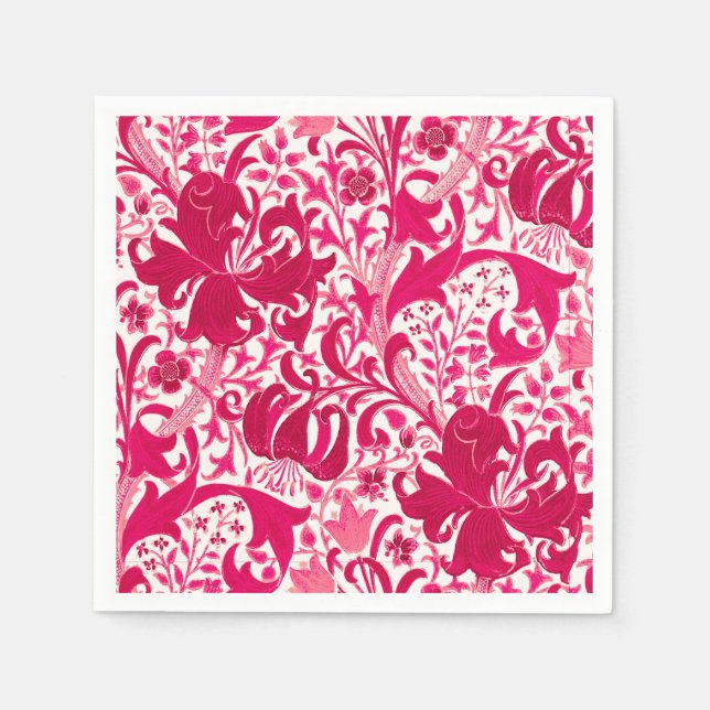 William Morris Iris and Lily, Fuchsia Pink Napkin (Front)