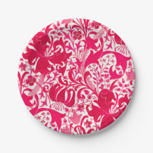 William Morris Iris and Lily, Fuchsia Pink Paper Plate