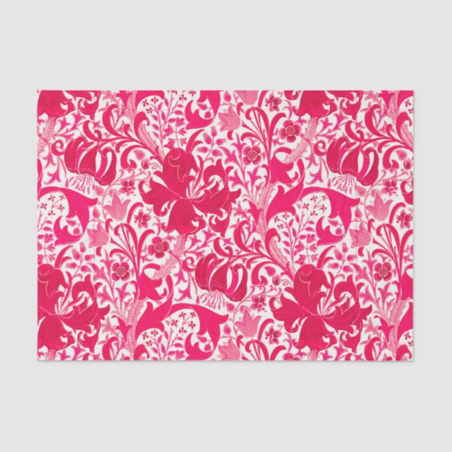 William Morris Iris and Lily, Fuchsia Pink Tissue Paper (Front)