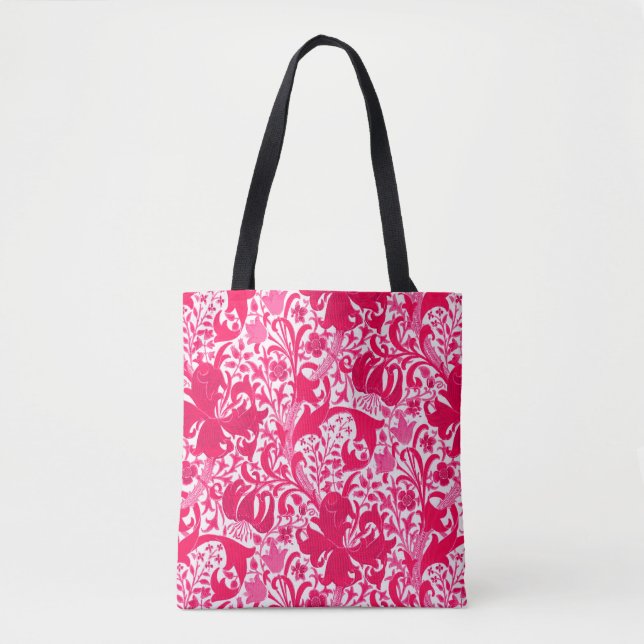William Morris Iris and Lily, Fuchsia Pink Tote Bag (Front)