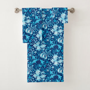 William Morris Iris and Lily, Indigo Blue Bath Towel Set