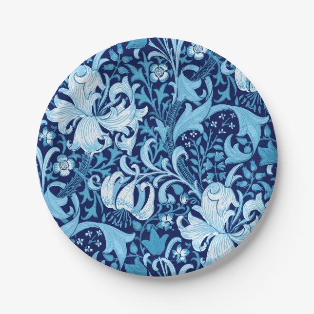 William Morris Iris and Lily, Indigo Blue Paper Plate (Front)
