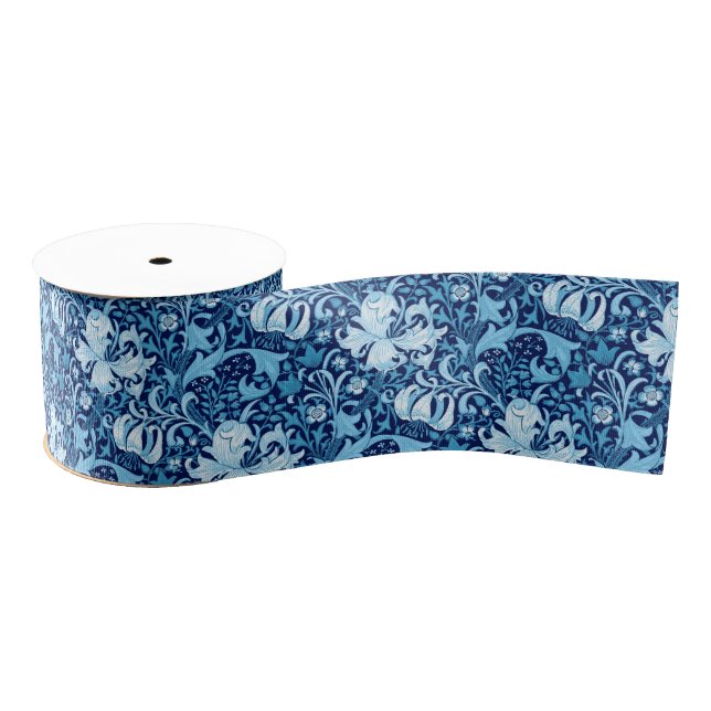 William Morris Iris and Lily, Indigo Blue & White Grosgrain Ribbon (Spool)