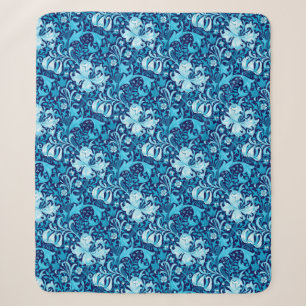William Morris Iris and Lily, Indigo Blue & White Sherpa Blanket