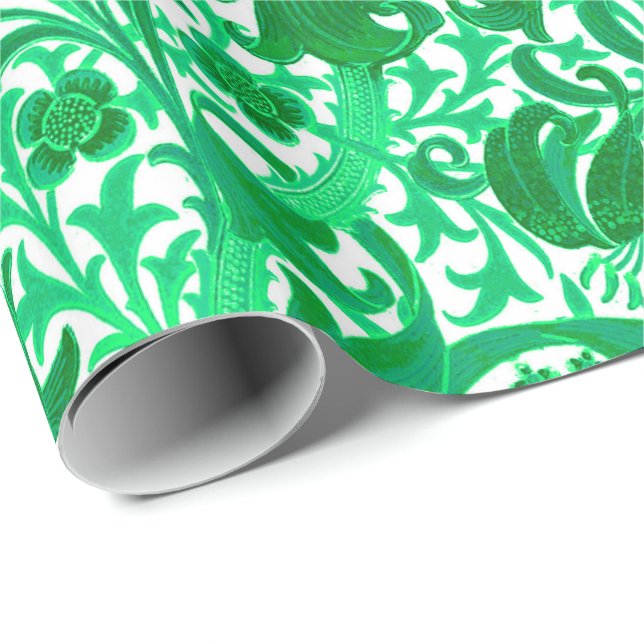 William Morris Iris and Lily, Jade Green Wrapping Paper (Roll Corner)