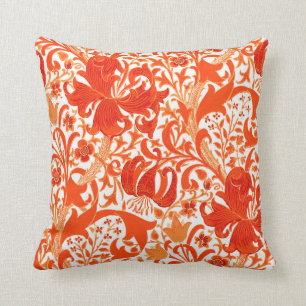 William Morris Iris and Lily, Mandarin Orange Cushion