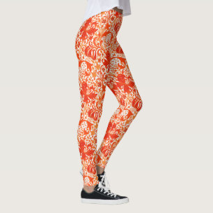 William Morris Iris and Lily, Mandarin Orange Leggings