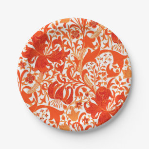 William Morris Iris and Lily, Mandarin Orange Paper Plate