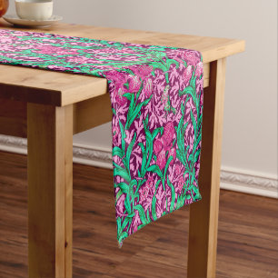 William Morris Iris Pattern, Fuchsia Pink and Wine Short Table Runner