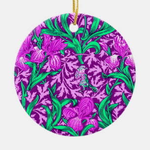 William Morris Irises, Amethyst Purple  Ceramic Tree Decoration