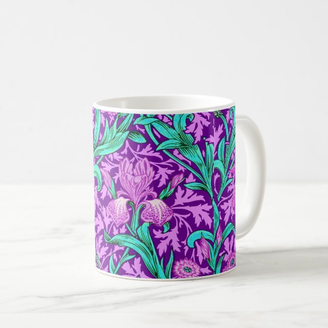 William Morris Irises, Amethyst Purple Coffee Mug (Front Right)