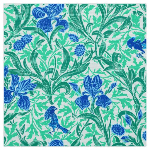 William Morris Irises, Cobalt Blue, Aqua and Teal Fabric