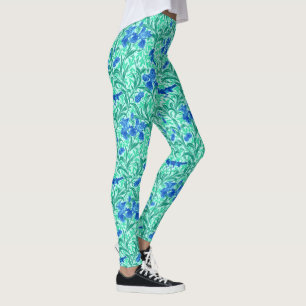 William Morris Irises, Cobalt Blue, Aqua and Teal Leggings