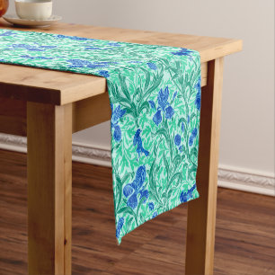 William Morris Irises, Cobalt Blue, Aqua and Teal Short Table Runner