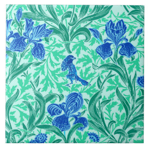 William Morris Irises, Cobalt Blue, Aqua and Teal Tile