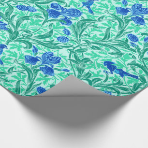 William Morris Irises, Cobalt Blue, Aqua and Teal Wrapping Paper