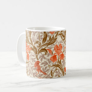 William Morris Irises, Coral Orange, Brown & Beige Coffee Mug