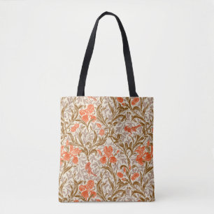 William Morris Irises, Coral Orange, Brown & Beige Tote Bag