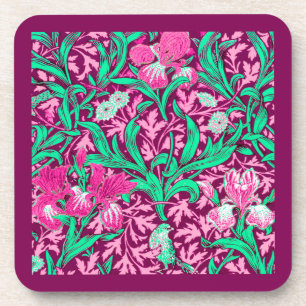 William Morris Irises, Fuchsia Pink and Wine Coaster