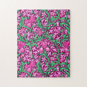 William Morris Irises, Fuchsia Pink and Wine Jigsaw Puzzle