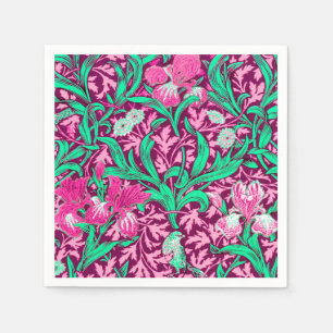 William Morris Irises, Fuchsia Pink and Wine Napkin