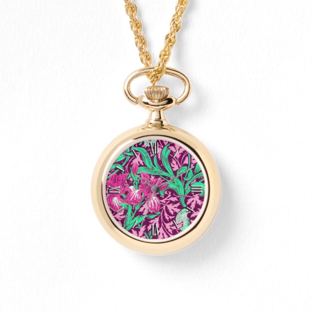 William Morris Irises, Fuchsia Pink and Wine Watch (Front)