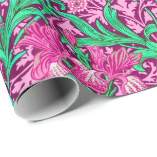 William Morris Irises, Fuchsia Pink and Wine Wrapping Paper