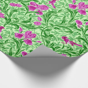 William Morris Irises, Green, Magenta and Orchid Wrapping Paper