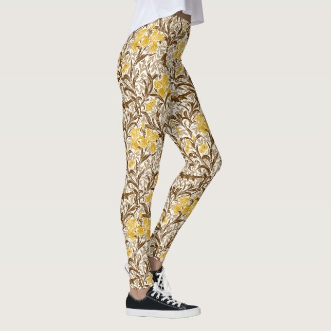 William Morris Irises, Mustard Gold, Brown & Beige Leggings (Right)