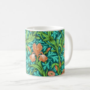 William Morris Irises, Orange and Turquoise Coffee Mug