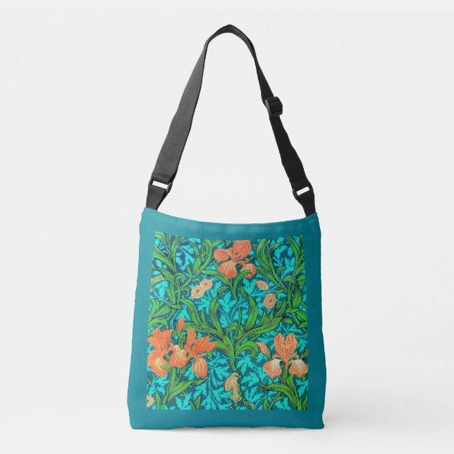 William Morris Irises, Orange and Turquoise Crossbody Bag (Front)