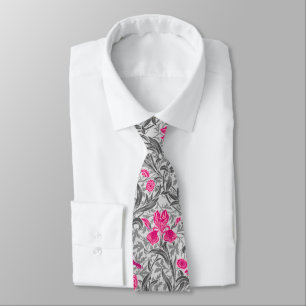William Morris Irises, Pink and Silver Gray / Grey Tie