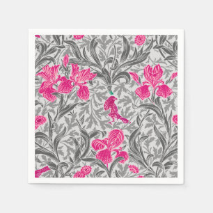 William Morris Irises, Pink and Silver Grey / Grey Napkin