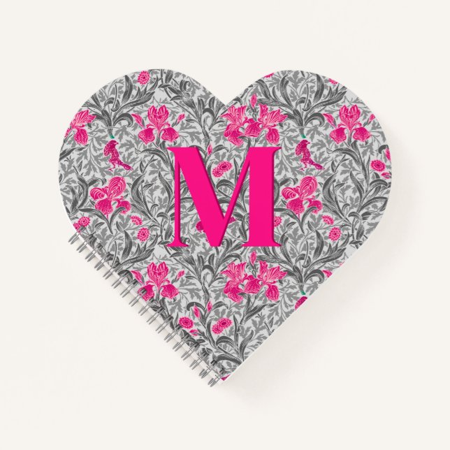 William Morris Irises, Pink and Silver Grey / Grey Notebook (Front)