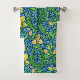 William Morris Irises, Yellow and Cobalt Blue Bath Towel Set