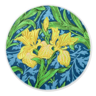 William Morris Irises, Yellow and Cobalt Blue  Ceramic Knob