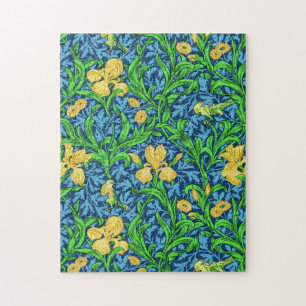 William Morris Irises, Yellow and Cobalt Blue Jigsaw Puzzle