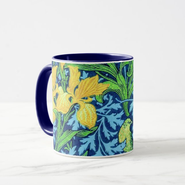 William Morris Irises, Yellow and Cobalt Blue Mug (Front Left)